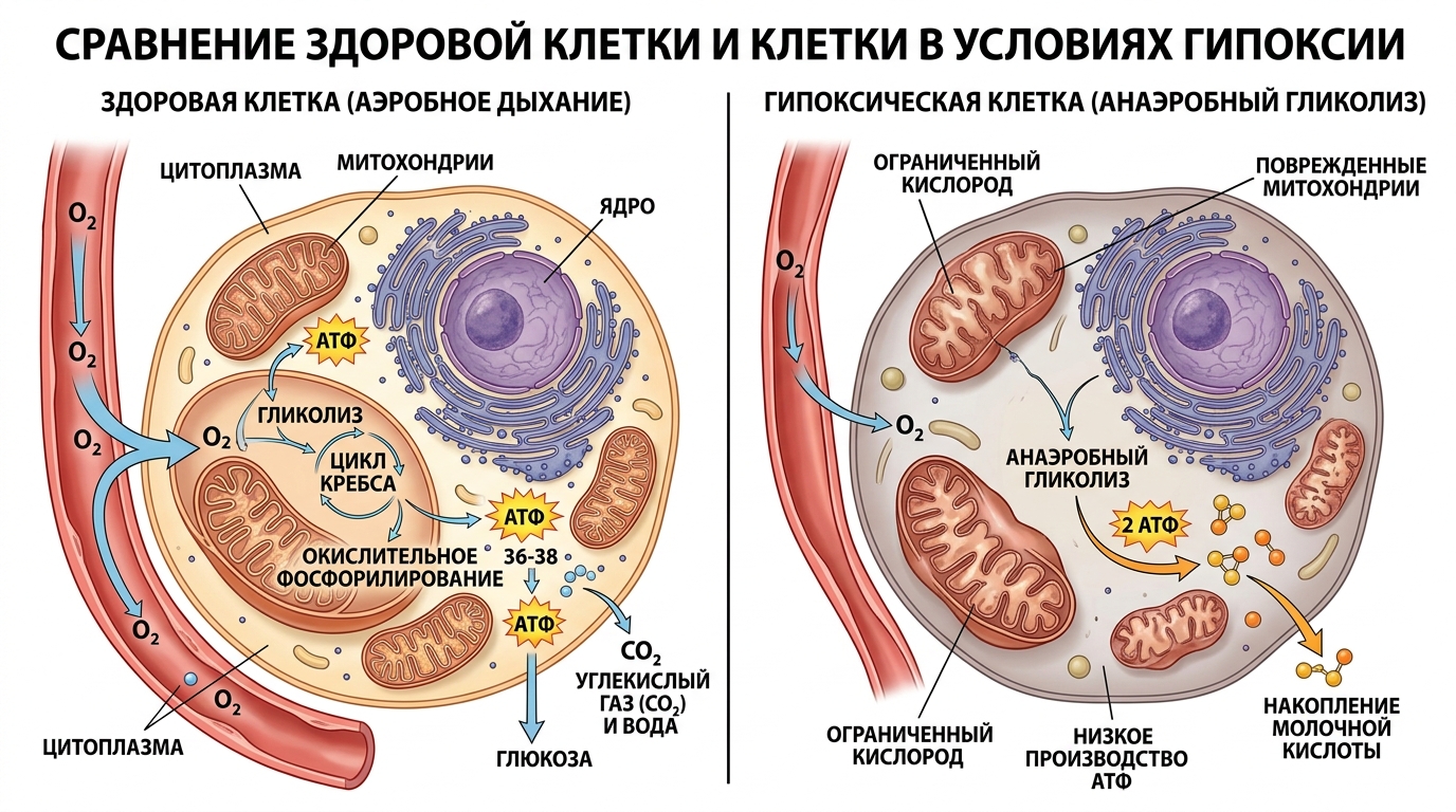 Механизм кислородного голодания на клеточном уровне