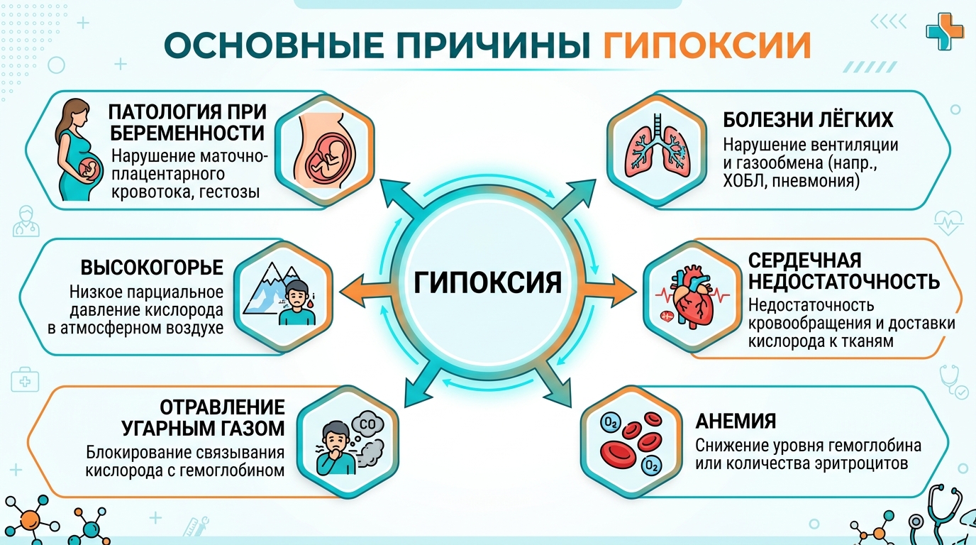 Причины гипоксии — инфографика