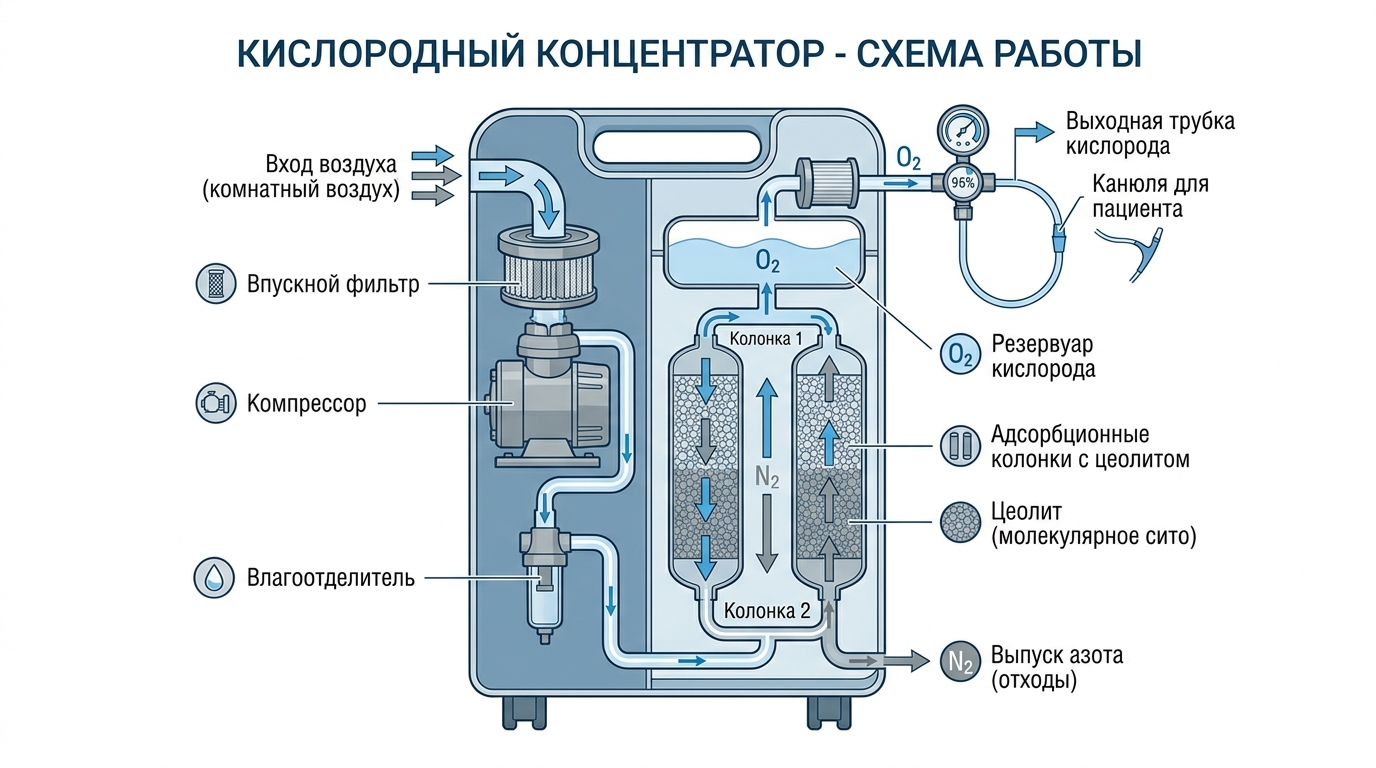 Как работает кислородный концентратор